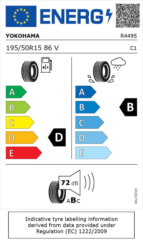 Tyre Label for Yokohama Advan A052 195/50R15 86V