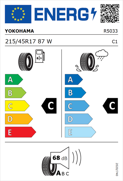 Tyre Label for Yokohama Bluearth-GT AE51 215/45R17 87W