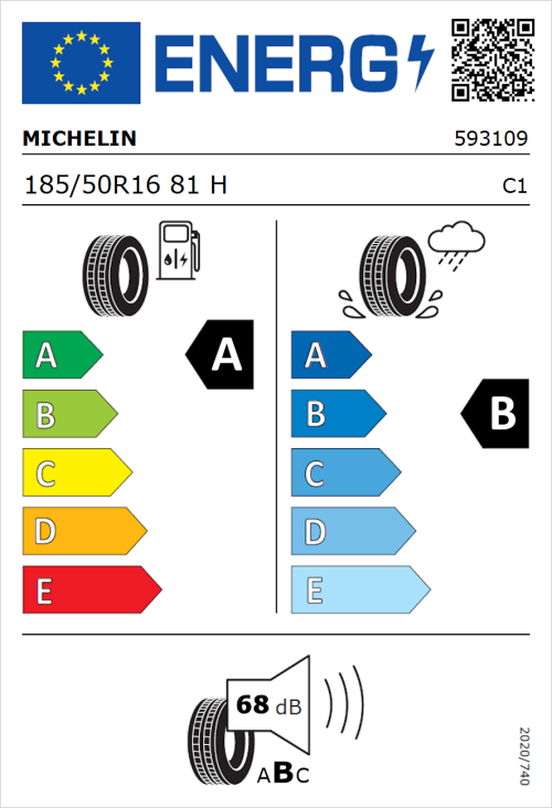Tyre Label for Michelin Primacy 4 185/50R16 81H