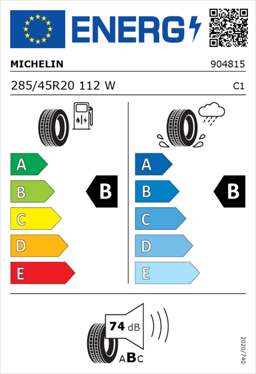 Tyre Label for Michelin Pilot Sport EV 285/45R20 112W