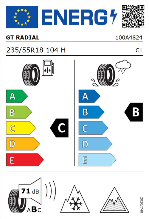 Tyre Label for GT Radial WinterPro2 Sport SUV 235/55R18 104H