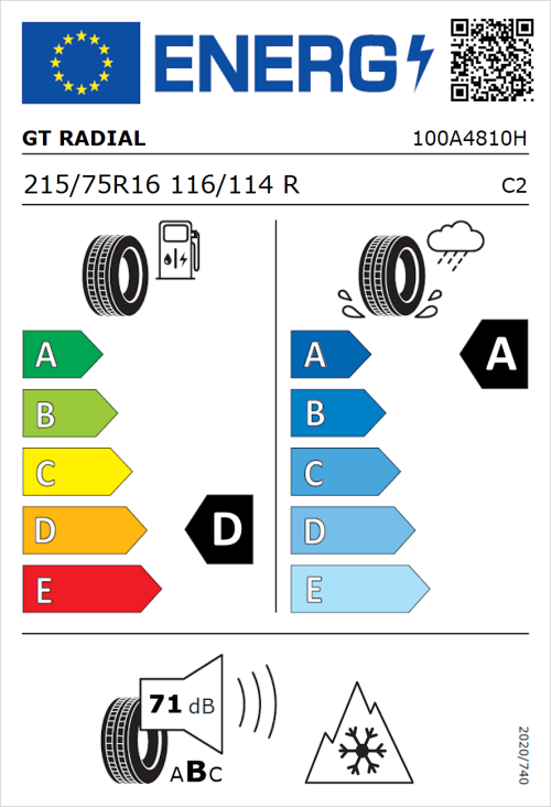 Tyre Label for GT Radial Maxmiler Allseason2 215/75R16 116/114R