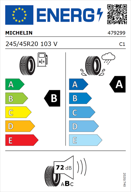 Tyre Label for Michelin Pilot Sport 4 SUV 245/45R20 103V