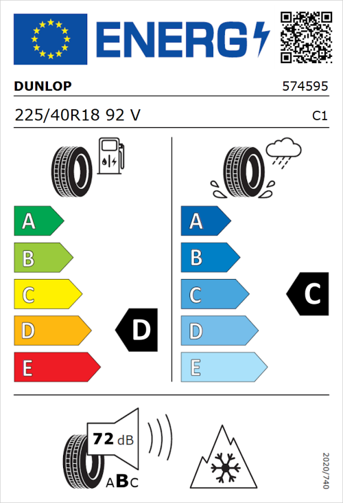 Tyre Label for Dunlop SP Winter Sport 5 225/40R18 92V