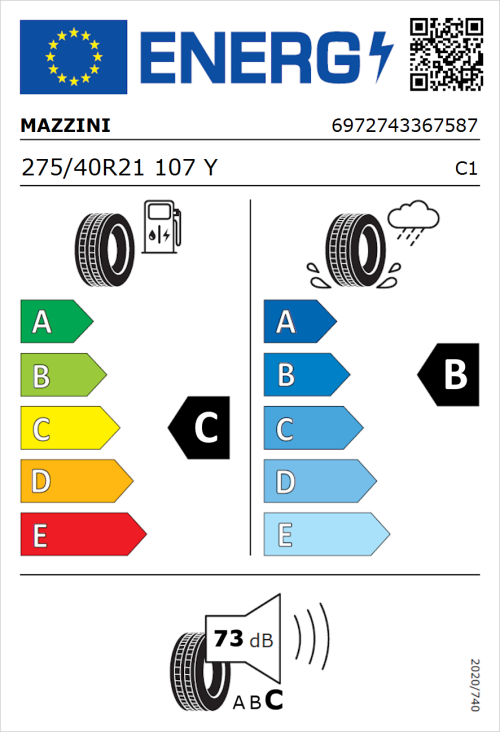 Tyre Label for Mazzini Eco 602 275/40R21 107Y