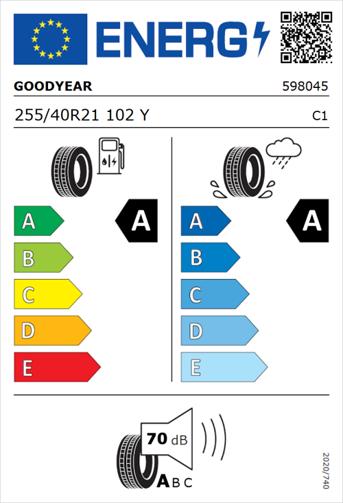 Tyre Label for Goodyear Eagle F1 Asymmetric 6 255/40R21 102Y