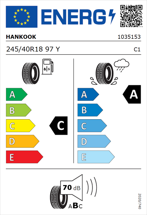 Tyre Label for Hankook Ventus Evo (K137) 245/40R18 97Y