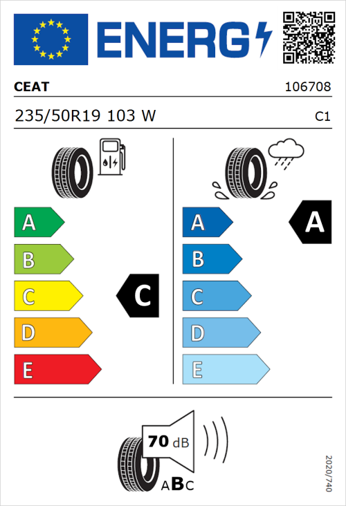 Tyre Label for CEAT SportDrive SUV 235/50R19 103W