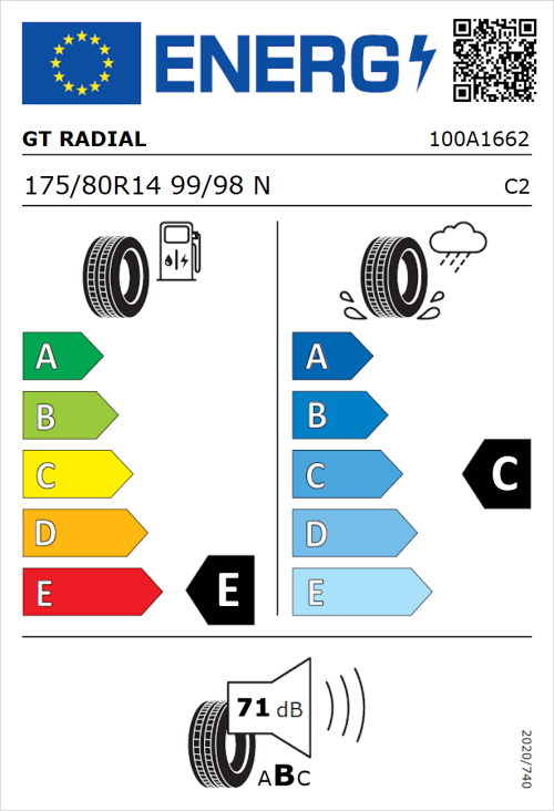 Tyre Label for GT Radial Maxmiler Pro 175/80R14 99/98N